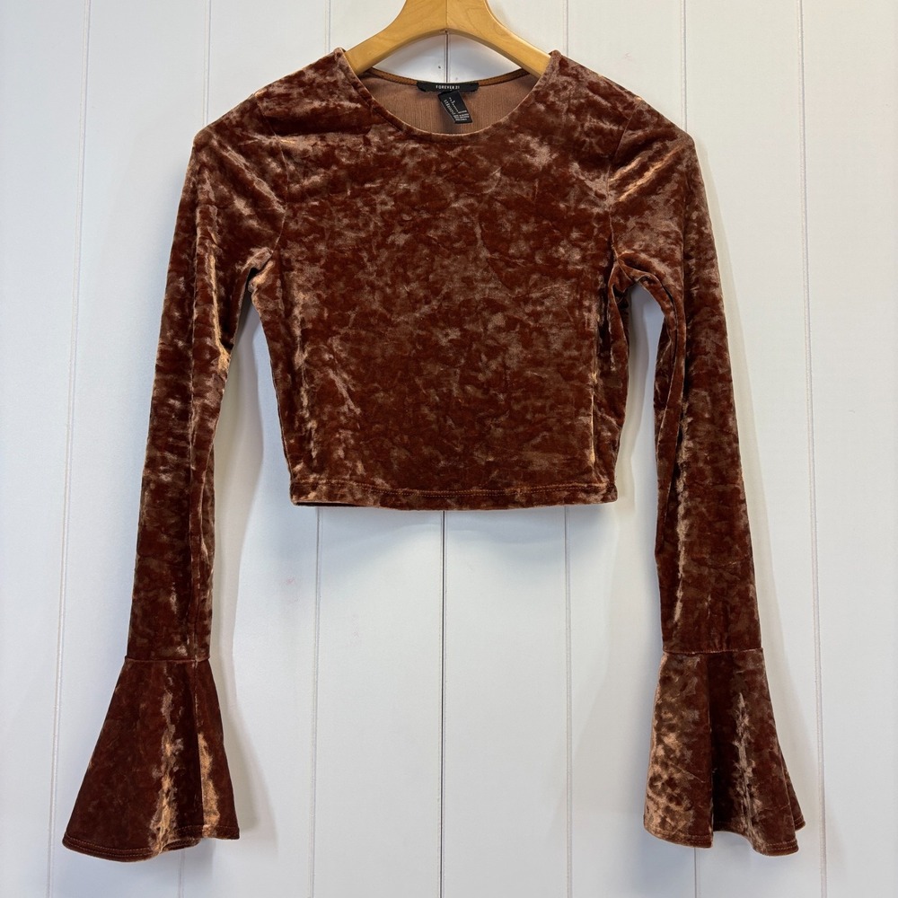 Forever 21 Y2K Fairy Grunge Womens Velvet Cropped Top Size S Brown Whimsigoth